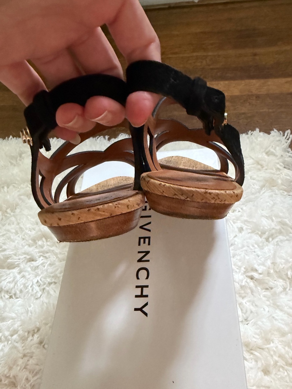 Givenchy Black Suede Cork Flat Sandals Authentic W/ Box 9 39.5 - Picture 4 of 6